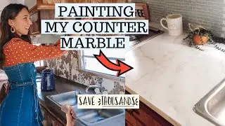 PAINTING OUR COUNTER MARBLE// faux marble countertops on a budget