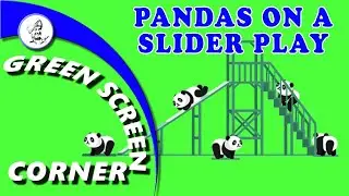 PANDAS ON A SLIDER PLAY - Green Screen Corner Chrome Key Animation No Copyright - Animal Games Park
