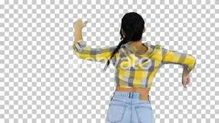 Happy woman in jeans shorts dancing, Alpha Channel | Stock Footage - Videohive