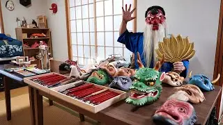 The process of making monster masks. A Japanese mask craftsman.