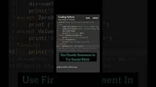 Use Finally Statement In Try Except Block #shorts #youtubeshorts #python