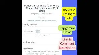 BCA/BSC/BE Freshers Job Opening ..Infosys , Capgemini campus drive 2022 #Shorts #jobopening