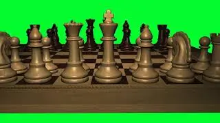 Chess Board Panorama Front Black Pieces Green Screen