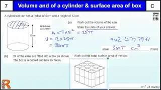 Volume of cylinder and surface area of cuboid, GCSE Maths revision Exam paper practice