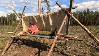I BUILT A BED ABOVE THE GROUND and cooked the best dinner in the forest | campfire, berries, and ...