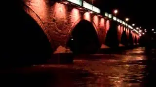 Winter Night View River Tay In Spate Old Bridge Perth Perthshire Scotland