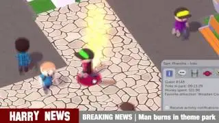 Man burns on park bench in theme park! (Parkitect)
