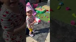 Kira using her bubble machine it’s so cute