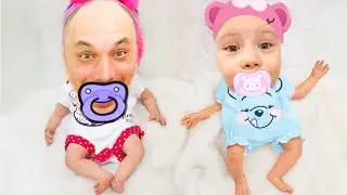 Ника и папа играют с куклой