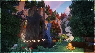 🍁 Minecraft Cliffside Waterfall Ambience w/C418 Music | 10 Hours