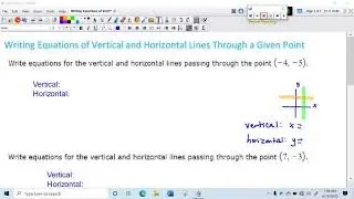 Writing Equations of Vertical and Horizontal Lines Through a Given Point