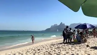 Ipanema Beach atmosphere with waves and Brazilian music.