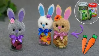 How to Make the PERFECT Pompom🐰BUNNY from a pompom for EASTER🍬 DIY Decoration of Small JARS🫙