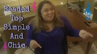 Plus Size Outfit of the Day: Purple Beaded Shirt with Black Slacks OOTD