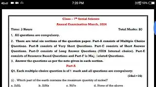 Pseb 7th class SST Final paper March exam 2024