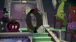 man gets hit by cuphead and mugman