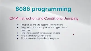 8086 programming. Part07-Conditional Jumping with CMP instruction. A few simple branching programs