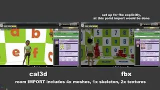FBX vs Cal3D: Blender export/import comparison (timelapse)