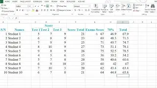 Create and save Microsoft Excel document and calculate students test and exam total score