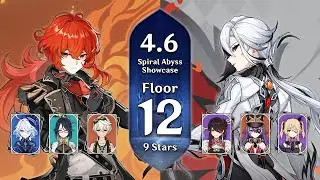 Diluc Plunge & Arlecchino Overload - 4.6 Spiral Abyss - Floor 12 (9 Stars) Showcase | Genshin Impact