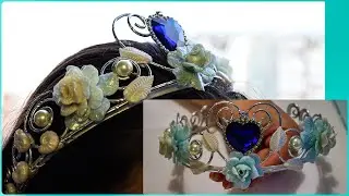 Handmade Flower Tiara with polymer clay roses "Ocean heart". Diy headband crown