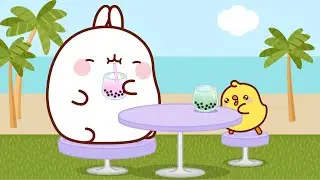 Molang and Piu Piu drink Fresh Bubble Tea 🥤☀️