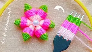It's so Beautiful 💖🌟 Superb Woolen Flower Making Trick with Fork - DIY Amazing Woolen Flower Design