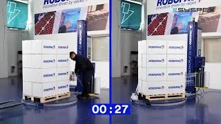 Robopac Technoplat 708 CS vs turntable stretch wrapper time and labour savings comparison