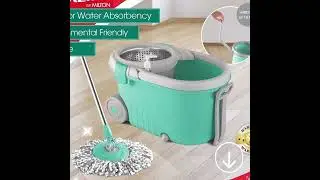 Spotzero by Milton Royale Steel Wringer Spin Mop With Big Wheels Aqua Green, 2 Refills
