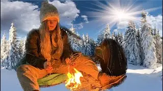 Girl Surviving a Cold Day Alone in the Woods