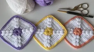 KOLAY TIĞ İŞİ KARE MOTİF YAPIMI   Crochet Granny Square   MOTİFLİ BEBEK BATTANİYESİ MODELLE