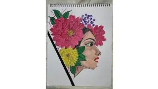 how to draw a girl face with flowers || face drawing || girl drawing