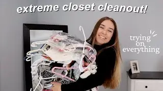 TRYING ON EVERYTHING in my closet *extreme closet cleanout* | decluttering, organizing & donating