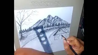 HOW TO DRAW BEAUTIFUL SCENERY using CHARCOAL PENCIL, step by step drawing for beginners