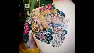 Zen Black Irezumi - Lion Dog Tattoo Process - 2017