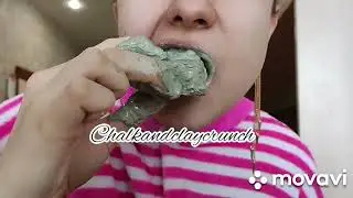 ASMR chalk  eating with blue paste  blue uzbek clay eating