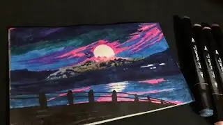 Beautiful Night Scenery | Drawing for Beginners #viralvideo #naturedrawing #tutorial