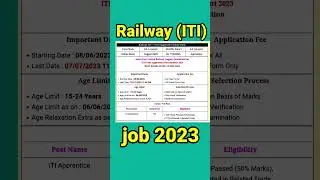 रेलवे भर्ती 2023  Railway ITI Vacancy 2023 Railway New Vacancy 2023||alp technician new vacancy 2023