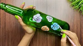 One Stroke Flower on Bottle | Flower Bottle Art | Beginners Bottle Art | Rose Design on Bottle |