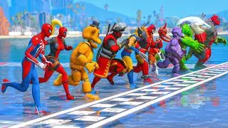 SPIDERMAN PS4, FNAF, HULK SHARK, DEADPOOL | SUPERHEROES Running Challenge #1036