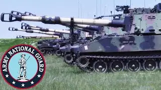 US National Guard. Powerful M270 MLRS, M109A6 Paladins, M777 and M142 HIMARS.