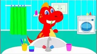 Little Dinosaur brushing his teeth very hard | Dinosaurs cartoons for kids