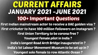 Current Affairs 2021(January 2021 - June 2021) Important questions.