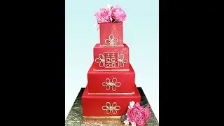 Oriental Peony Chinese Symbol Four Tier Fondant Wedding Cake Decorating How-to Video Tutorial Pt 17