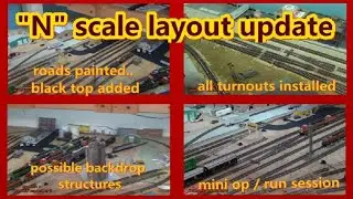 N SCALE LAYOUT UPDATE...new roads...all turnouts installed...backdrop structures.. mini op session