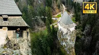 4K DJI video of the Sanctuary dedicated to the Hermit San Romer. Trentino, Italy