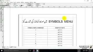 Advanced CIT Course - SHORTCUT KEYS FOR SYMBOLS MENU COMMANDS in Urdu Inpage - 149
