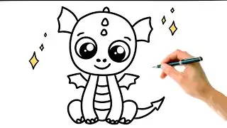 Draw A Cute Dragon Step-By-Step For Kids Draw & Color Tutorial