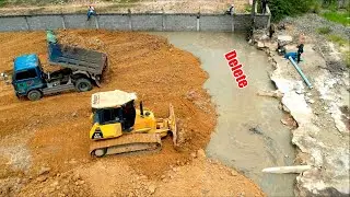 Ultimate Project! Perfectly Dozer Leveling Ground | Technique DOZER Cutting Slope Stone Into Water