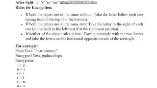Rules for encrypting plain text using Playfair cipher part - 2